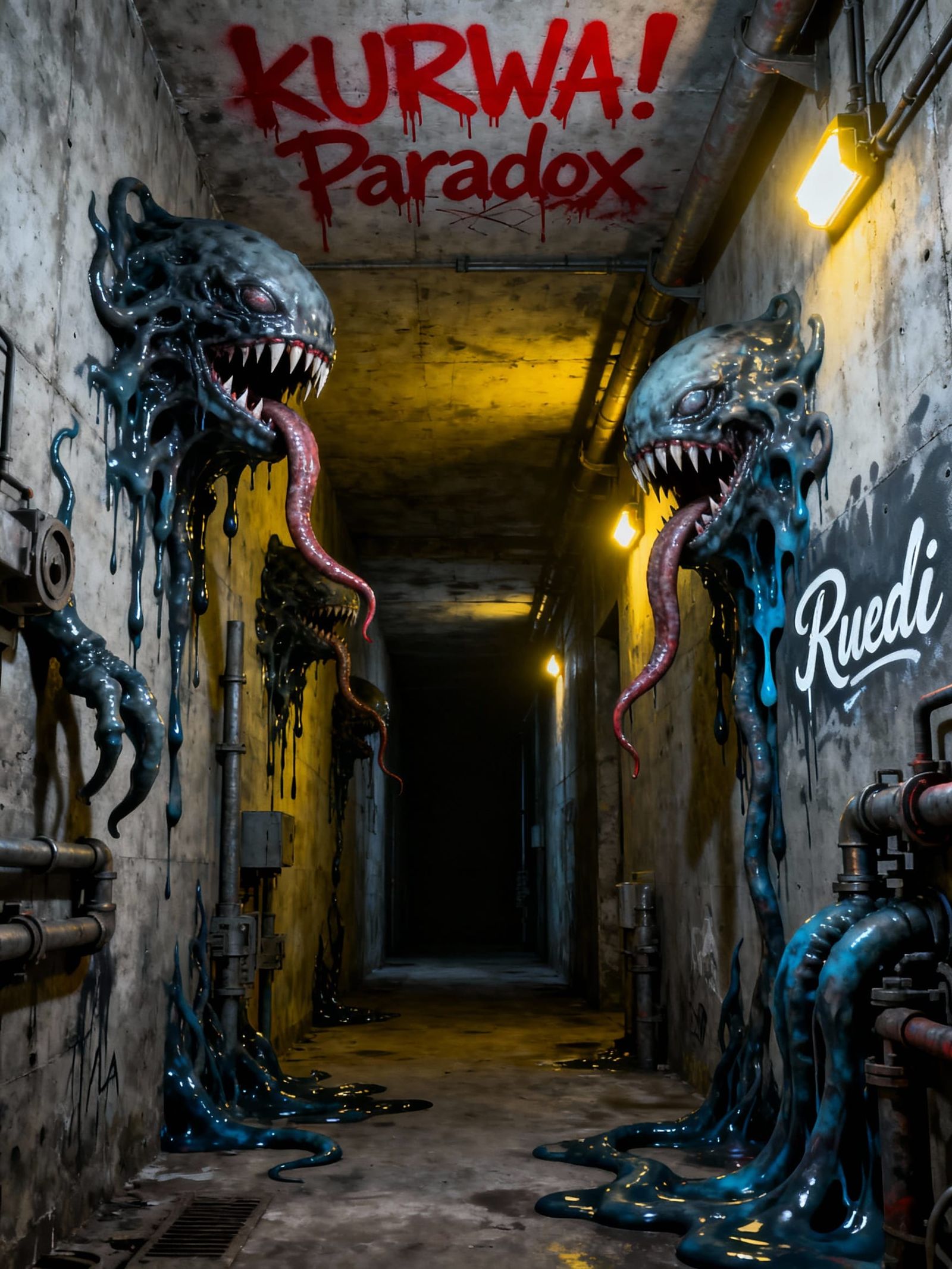 Creepy Gloopy Creatures in Industrial Hallway