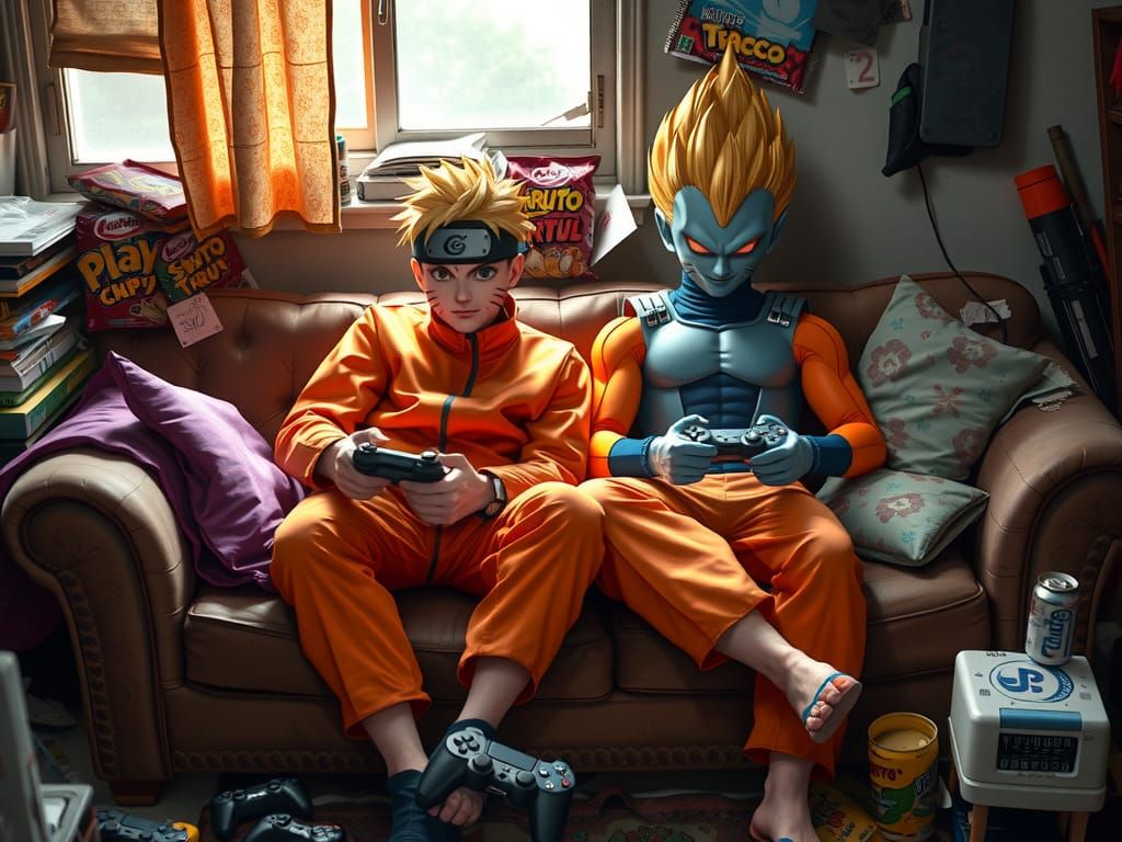 Naruto and Vegeta: Retired Life as Hyper-Realistic Art