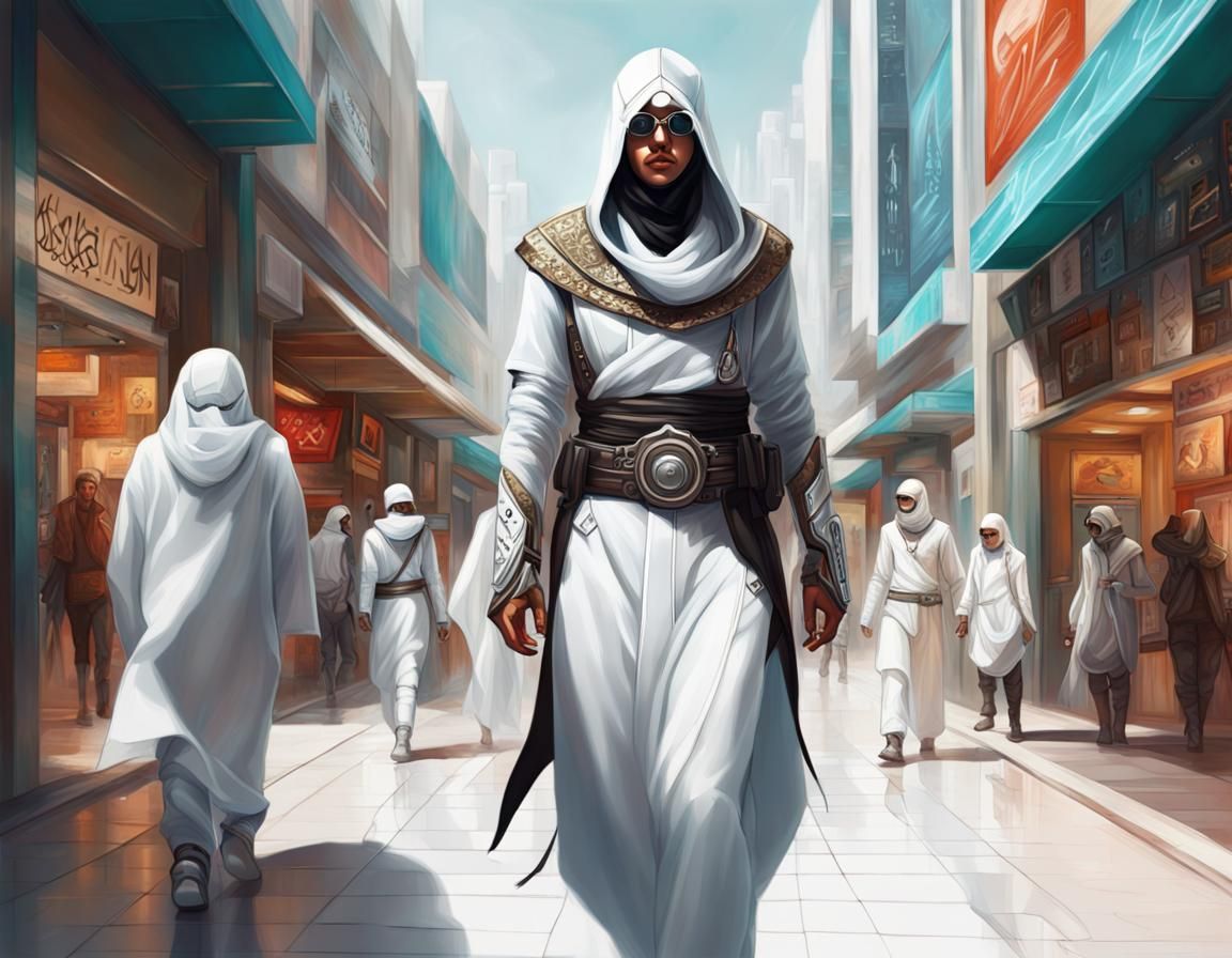 Cyberpunk Assassin in a Neon Bazaar