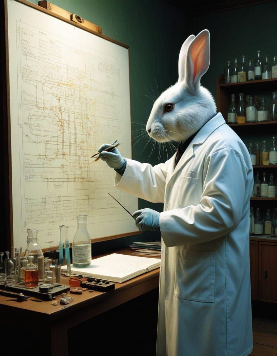 Scientist Rabbit Illuminates Chemistry Formula in Futuristic...