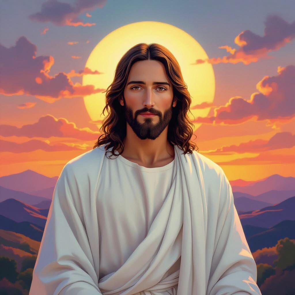 Radiant Sunset Christ: A Surreal Integration