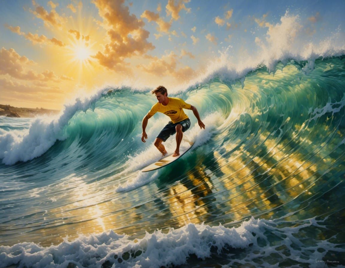 Surfer Rides a Sunshine Wave in Vivid Yellow