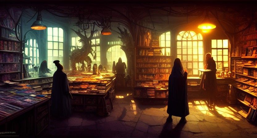 Hag's Comic Shop Concept Art in Stained Glass Style