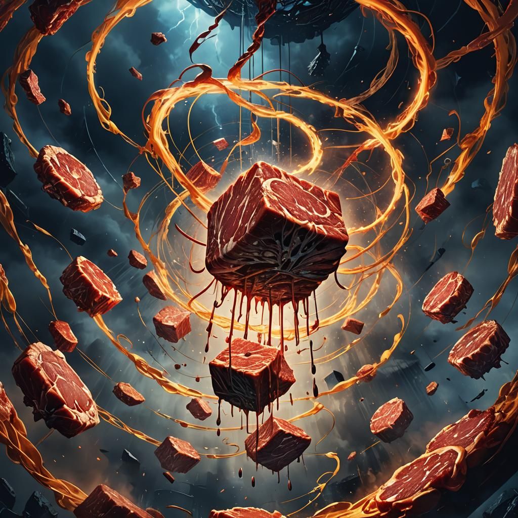 Visceral Raw Meat Amidst Eerie Vortex