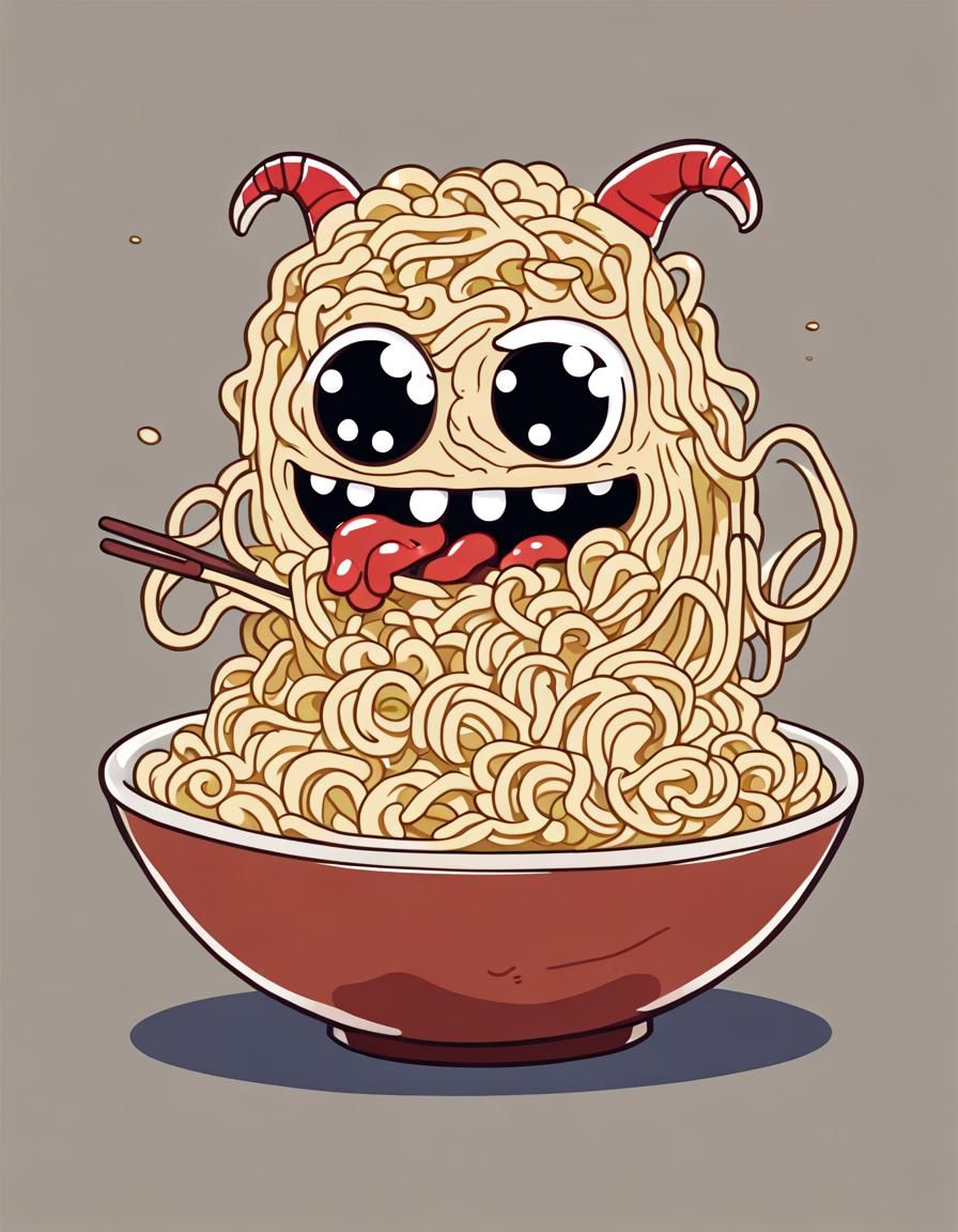 Ramen Noodle Monster in Chibi Style