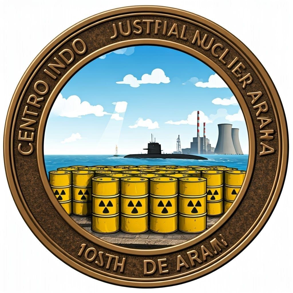 Radioactive Material Logo with Submarine and Nuclear Plant