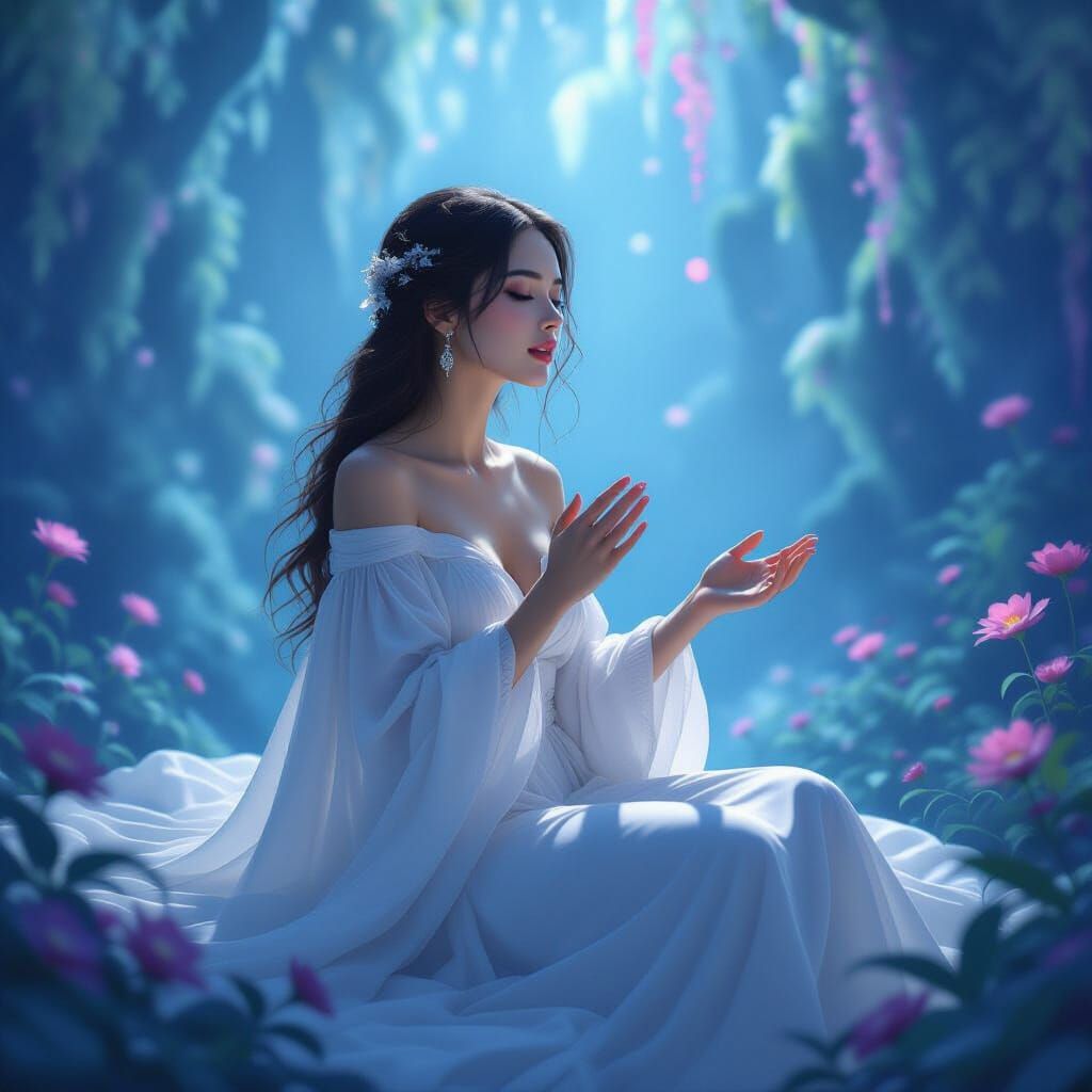 Ethereal Woman Singing in a Dreamy, Surreal Style
