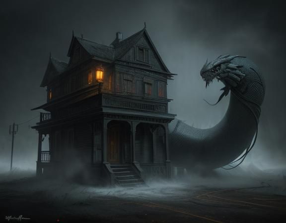 Halloween House Wrapped by Giant Snake Graffiti Art