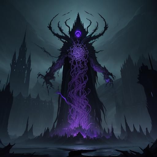 Towering Dark Magic Figure in Gothic Fantasy Art