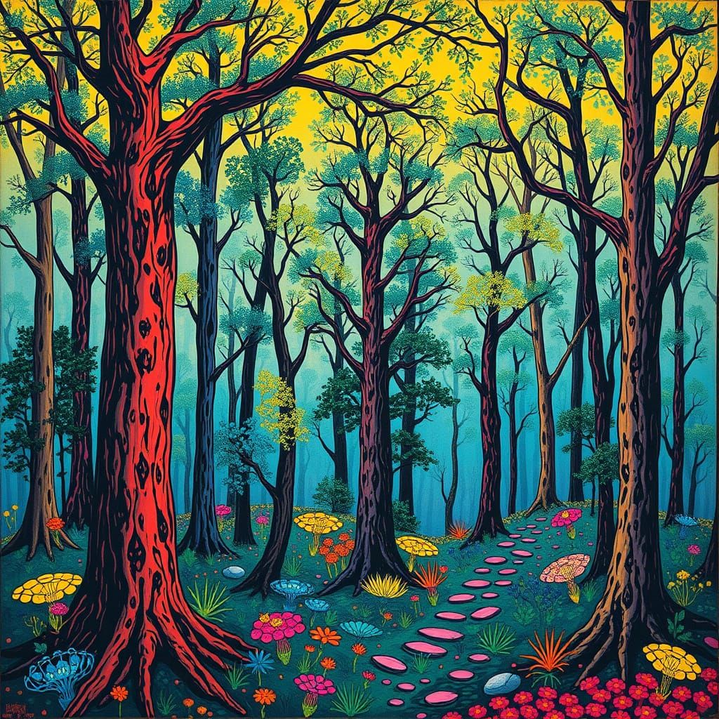 Psychedelic Forest in Expressive Primitivism