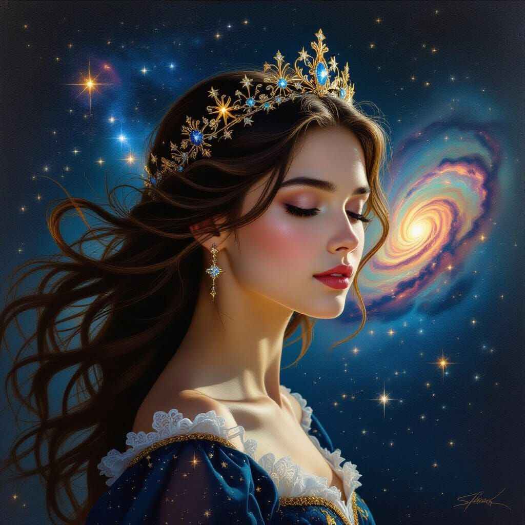 Nebula Hair Portrait in Baroque Cosmic Fantasy Style