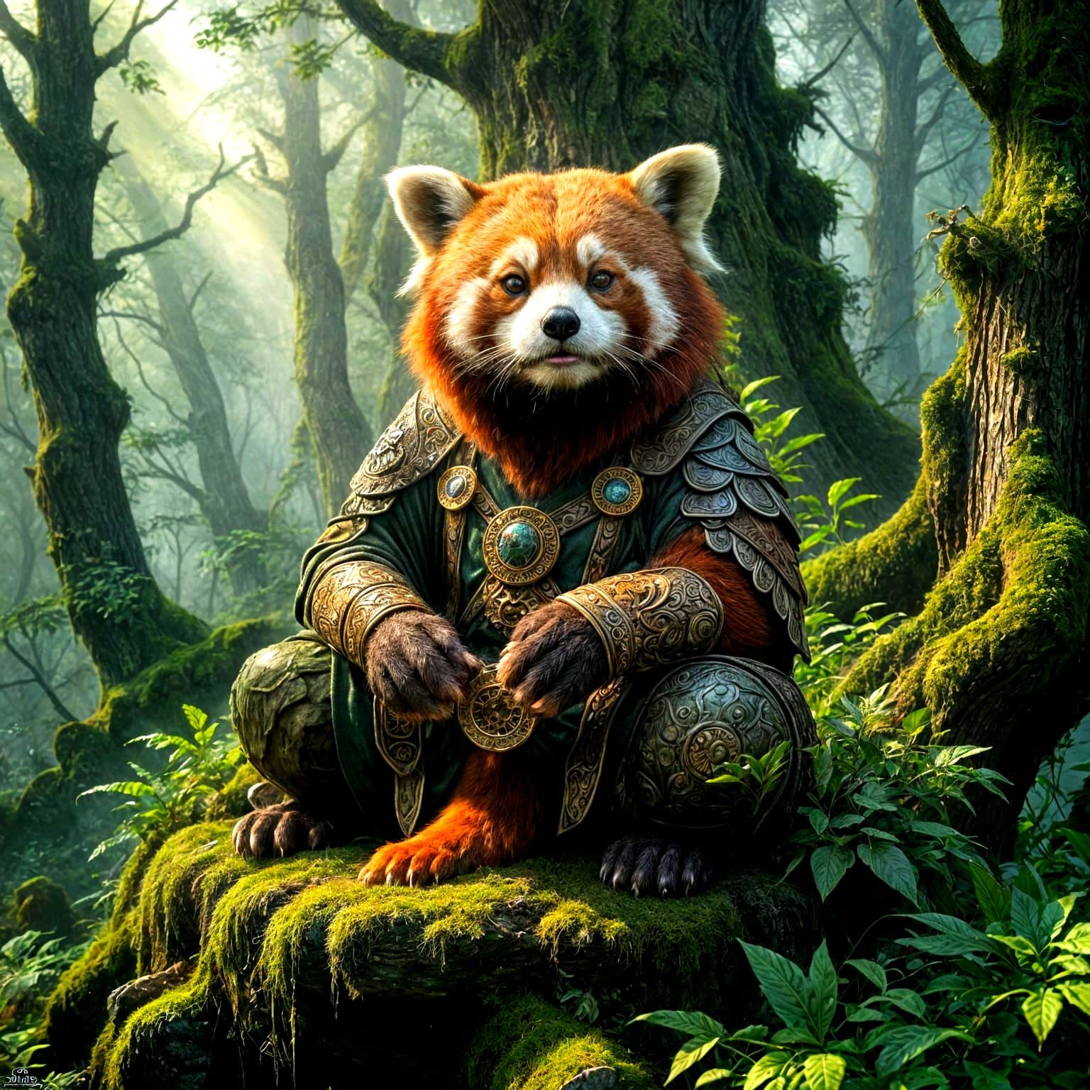 Red Panda Elder in Ancient Forest - Epic Fantasy Art