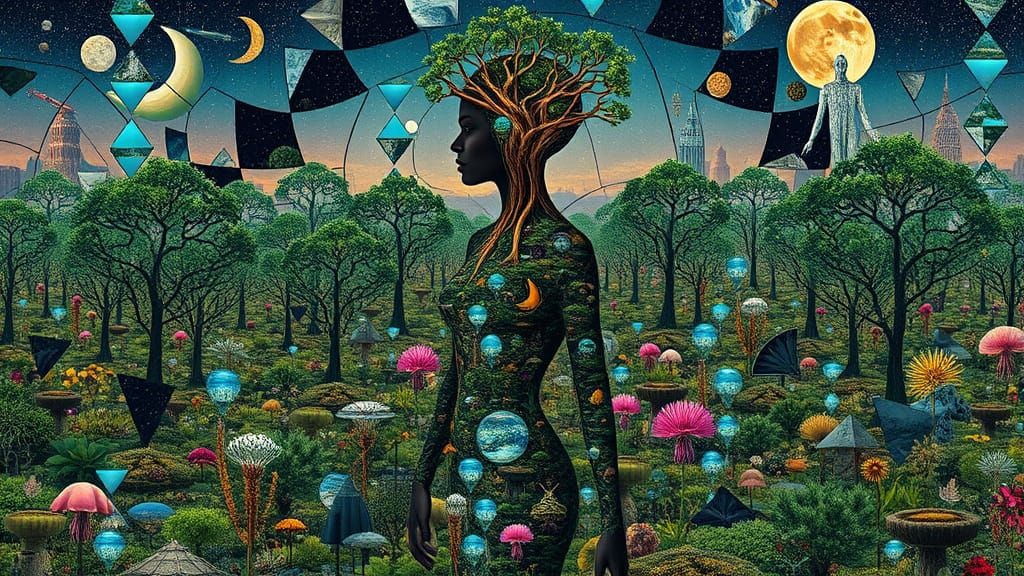 Surreal Ecosystem Goddess in Dreamlike Landscape with Glowin...