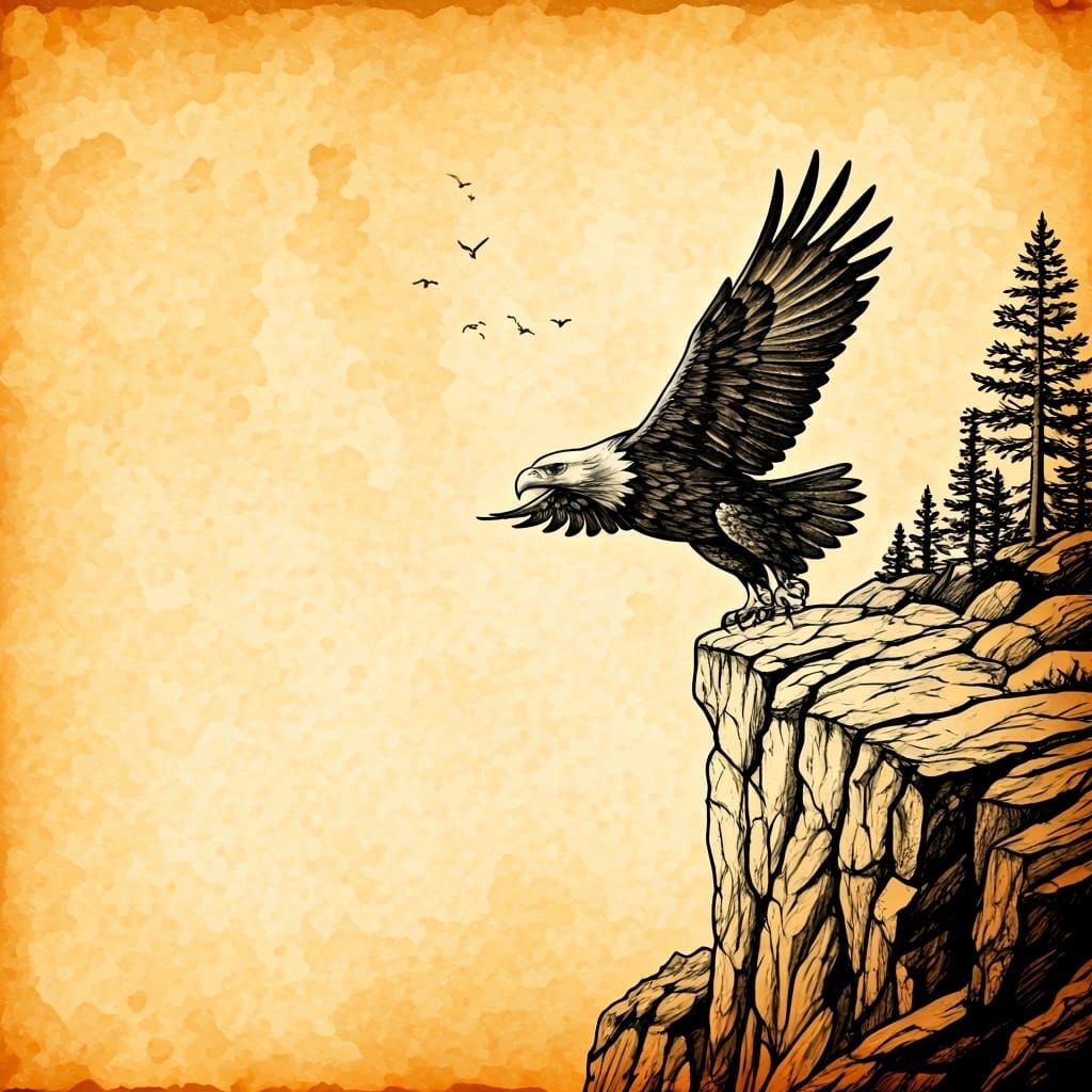 Eagle Soaring: Ink and Watercolor Illustration