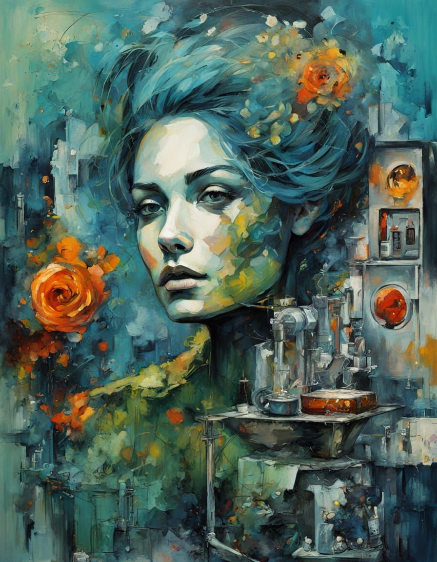 Surreal Toast Machine with Mermaid Haired Woman