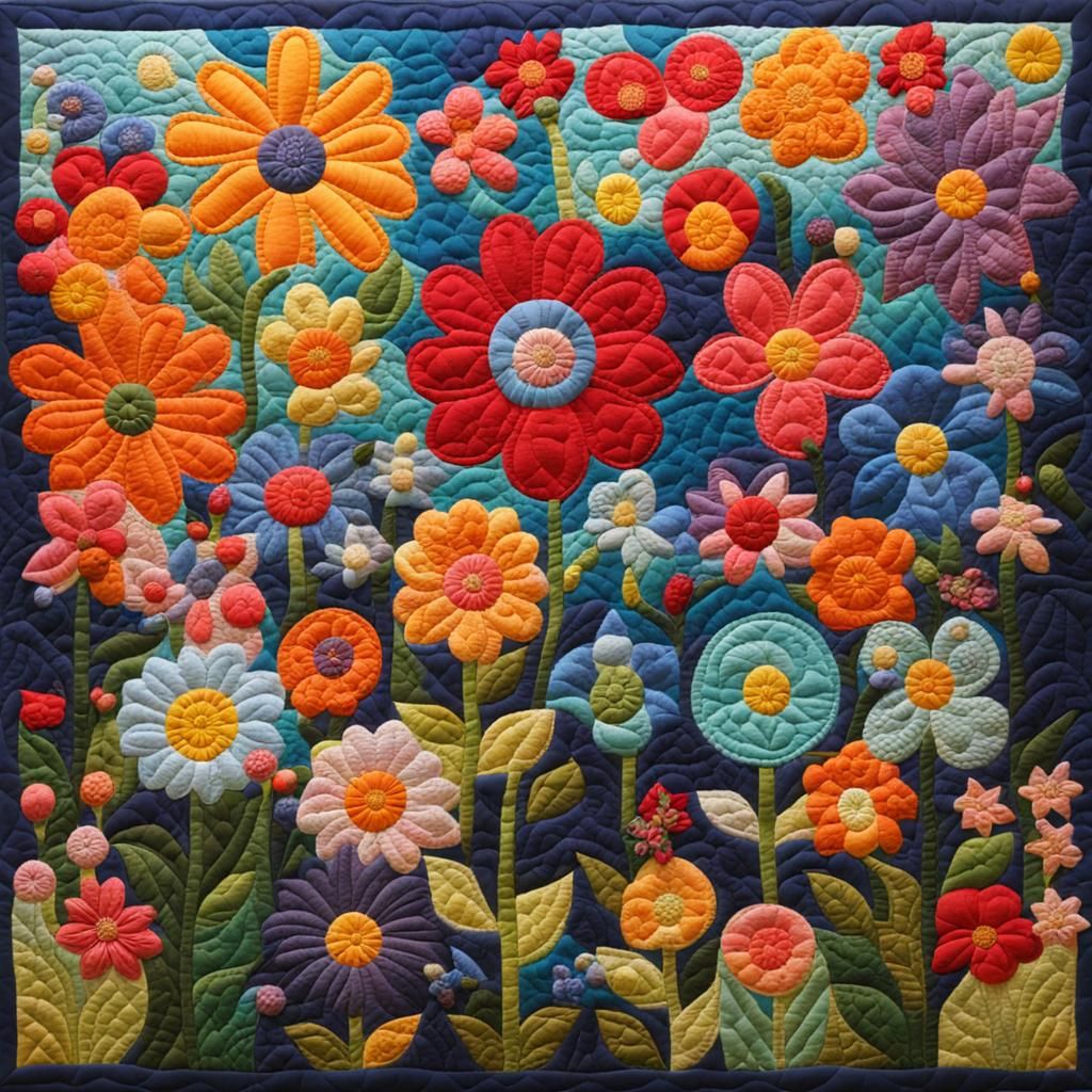 Patchwork Quilt: Colorful Floral Scene