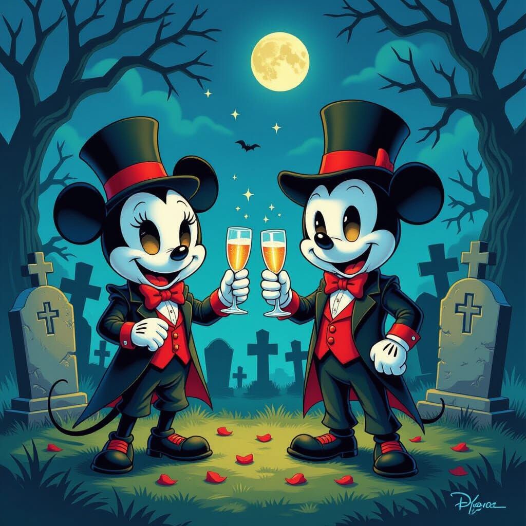 Vintage Disney Ghouls at Haunted Graveyard New Year's Ball