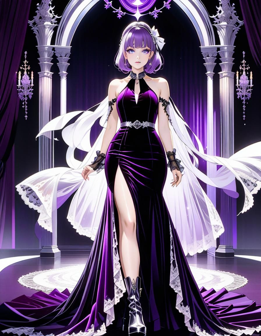 Purple Gothic Dress with Glitter Top, Anime Style