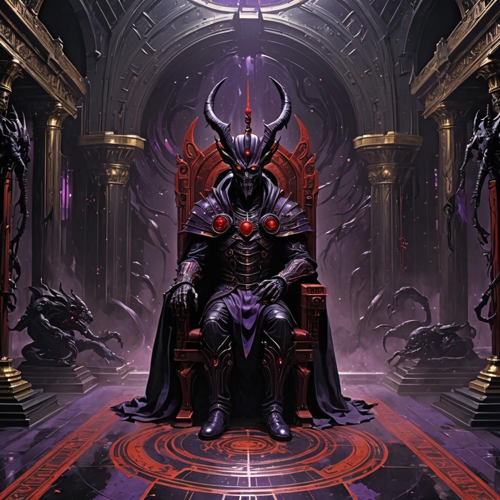 Evil Alien Emperor Lord Zekk in Gothic Throne Room