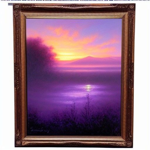 Birds at Sunrise in Violet Sky: Oil Painting