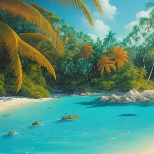 Turquoise Lagoon Around a Vibrant Tropical Island