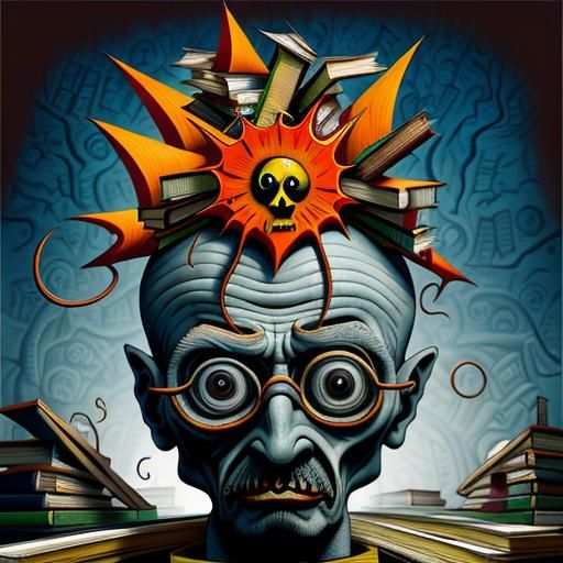 Disturbing Zombie Librarian in Art Brut Style