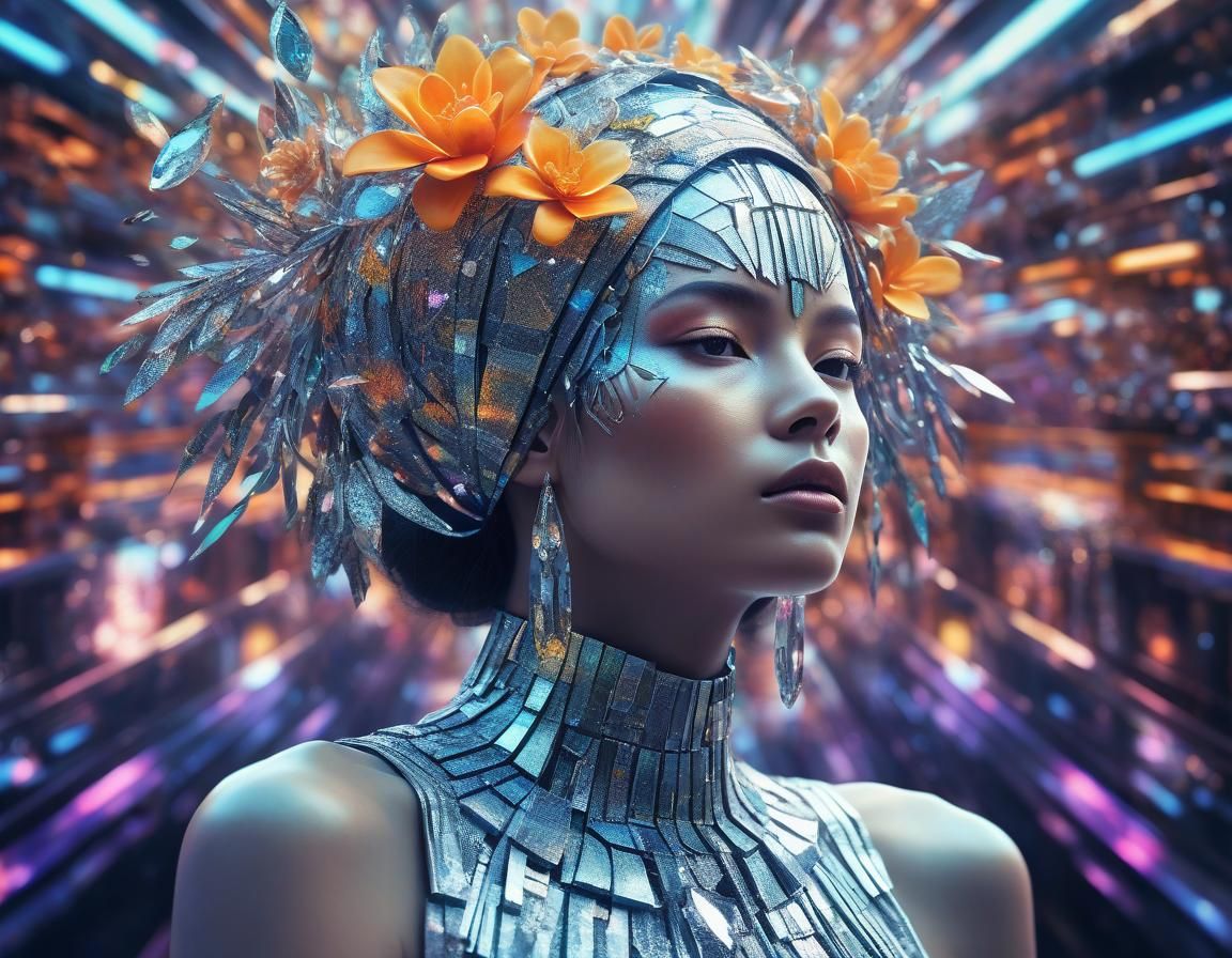 Ethereal Woman Portrait in Abstract Art Deco Style