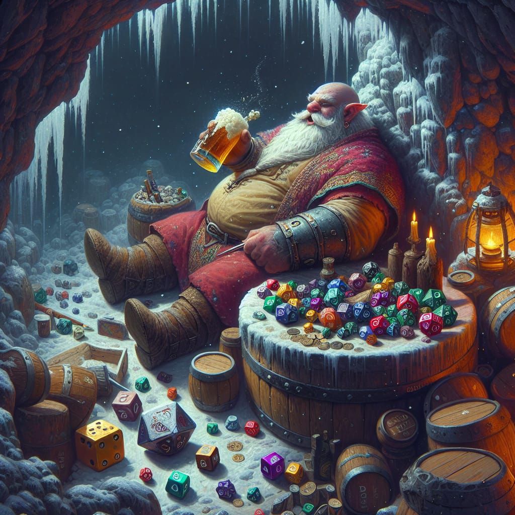 Drunken Dwarf Under Dice Pile, Fantasy Concept Art
