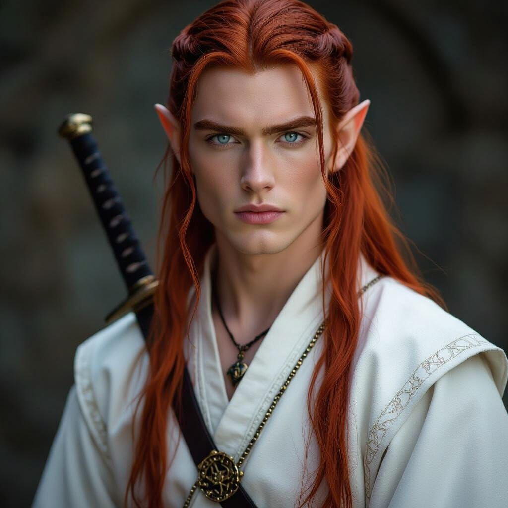 Elf Warrior Portrait with Red Hair and Blue Eyes