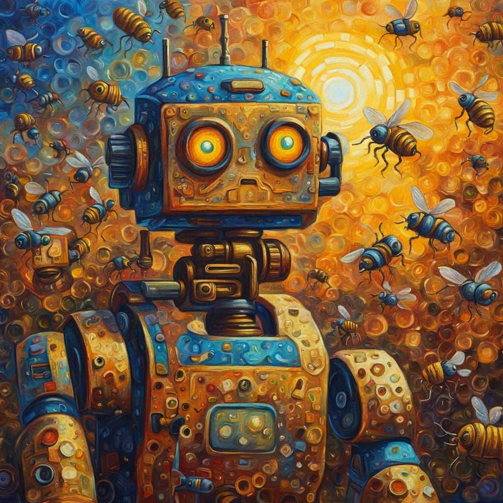 Robot Sunrise: Neo-Impressionist Steampunk Dreamscape