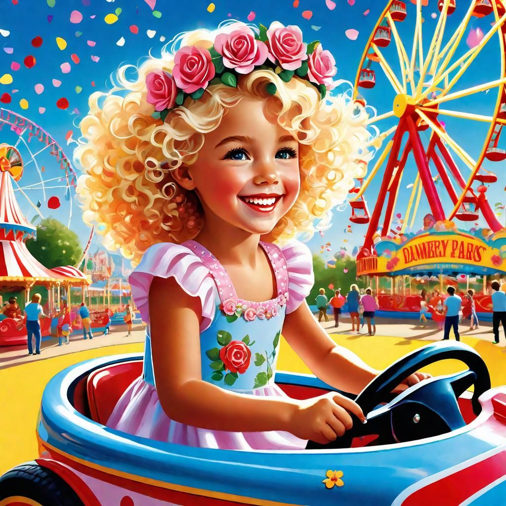 Girl's Joyful Ride in Dreamy Amusement Park Photo