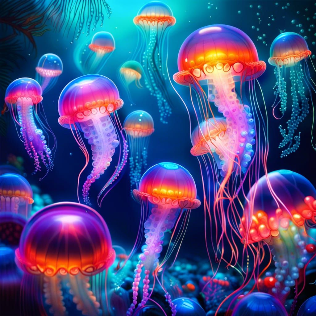 Bioluminescent Jellyfish in Tropical Coral Reef