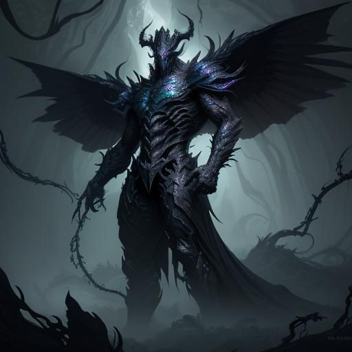 Towering Camouflage Demon in Ethereal Jungle Concept Art