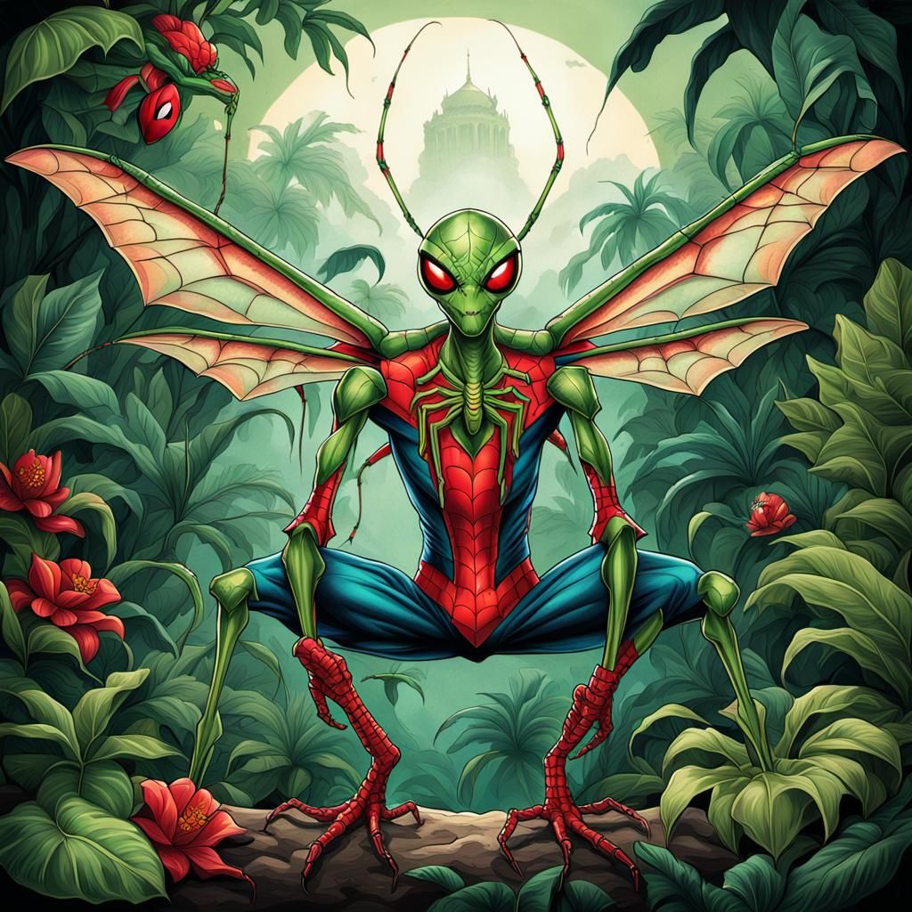 Spiderman Praying Mantis Morphing To Batman