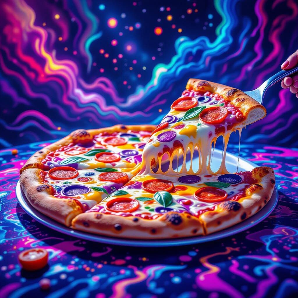 Surreal Pizza with Vibrant, Melting Toppings