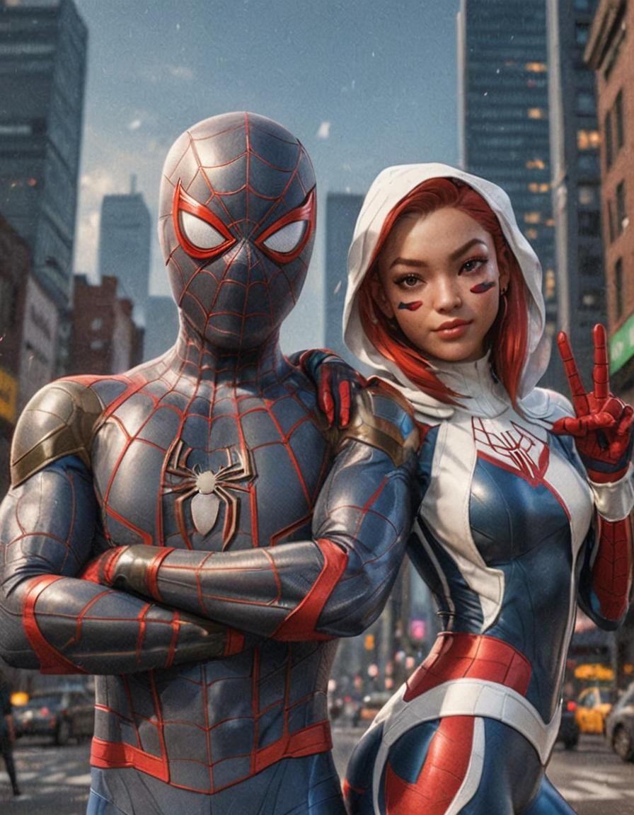 Miles Morales and Gwen as Spider-Woman: 3D Anime Art