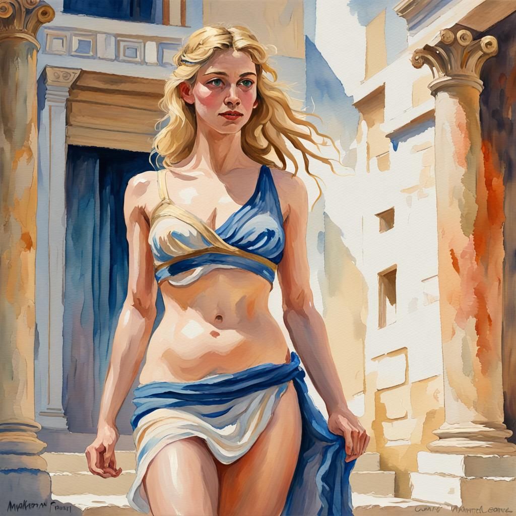 Gouache-Style Blonde Goddess in Impressionist Rendering