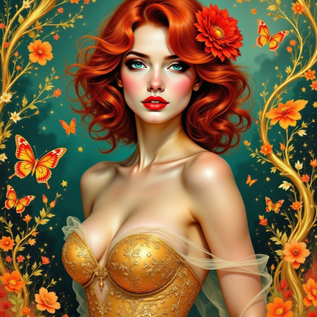 Gilded Goddess with Serene Introspection