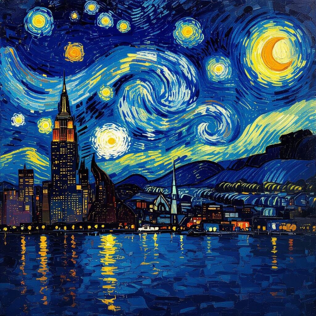 New York Cityscape in Starry Night Style