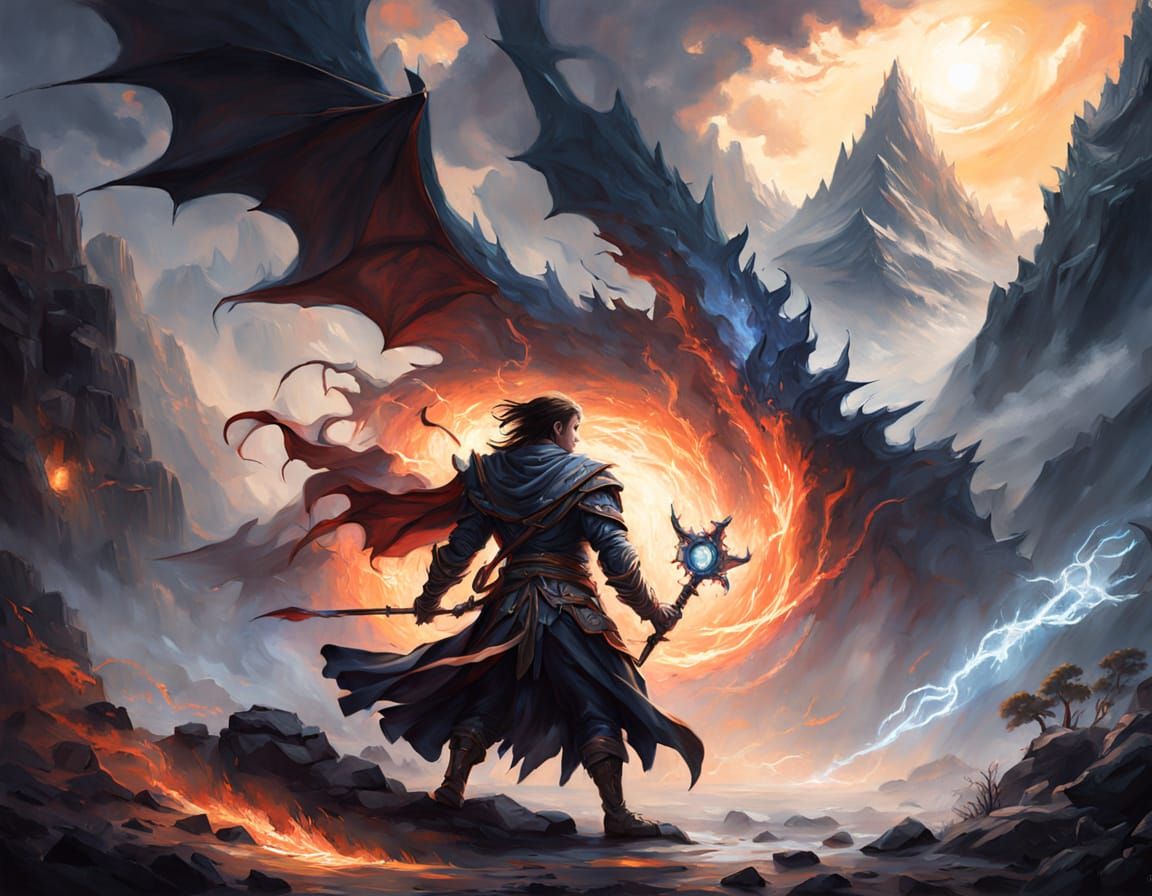 Elf with Lightning Sword in Oil Painting Style