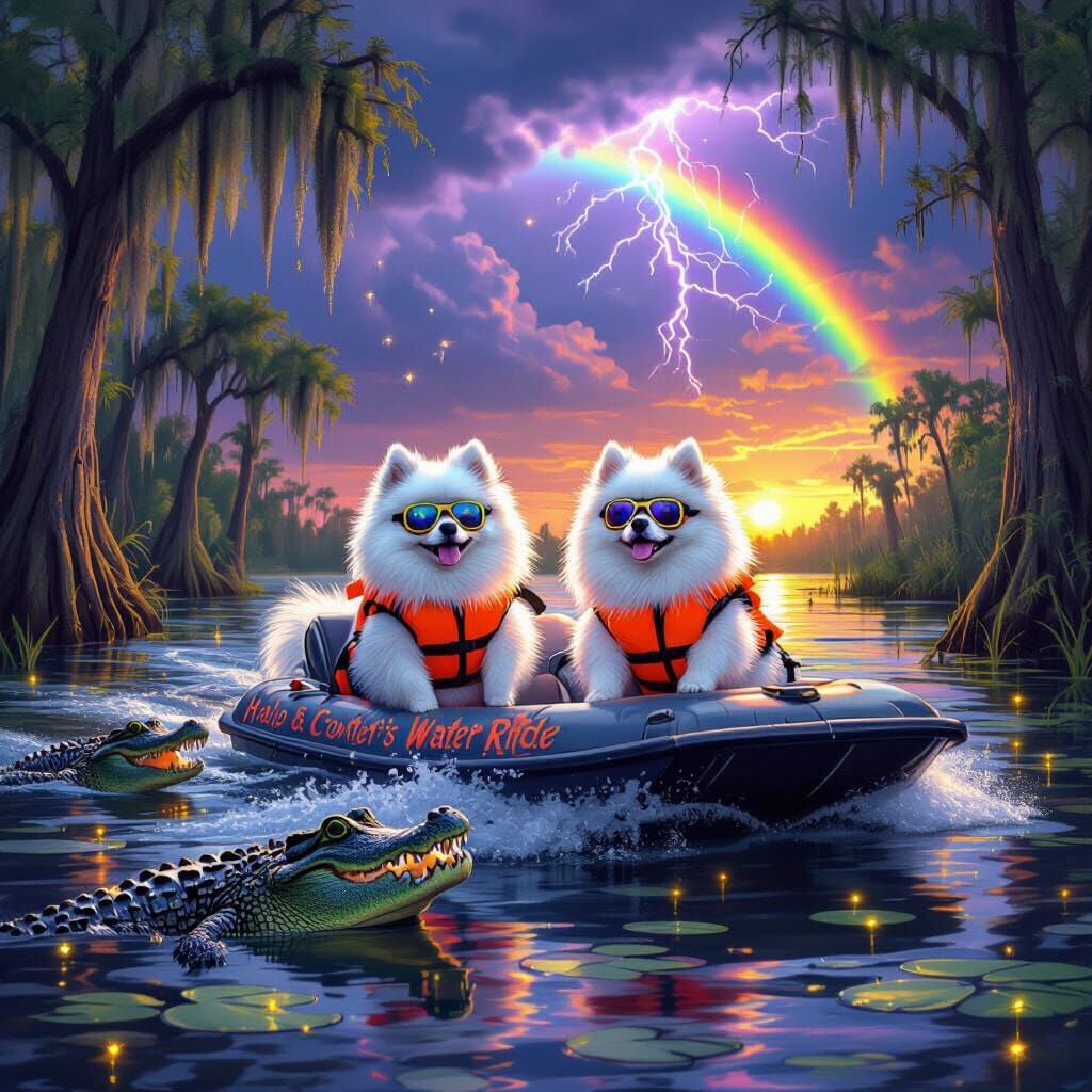 Pomeranians in Life Jackets Ride Airboat with Gators in Ever...