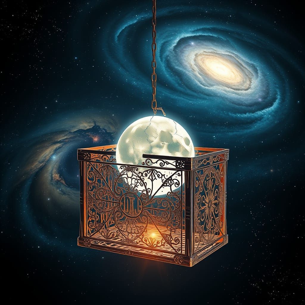 Ethereal Moon Unfolds in Cosmic Vortex as Ancient Crate Hang...