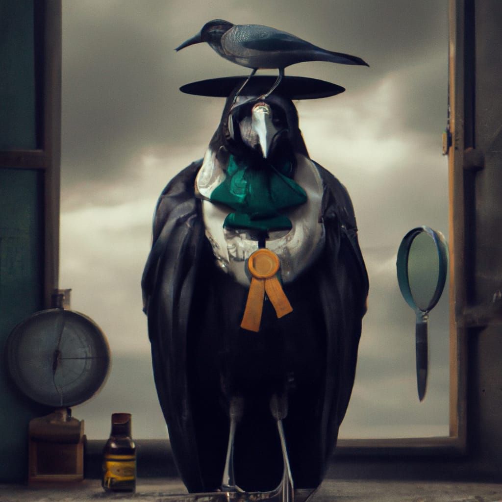Photorealistic Crow as Doctor in Holographic Style