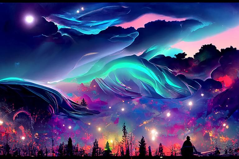 Aurora Borealis Night Sky in Digital Art Style