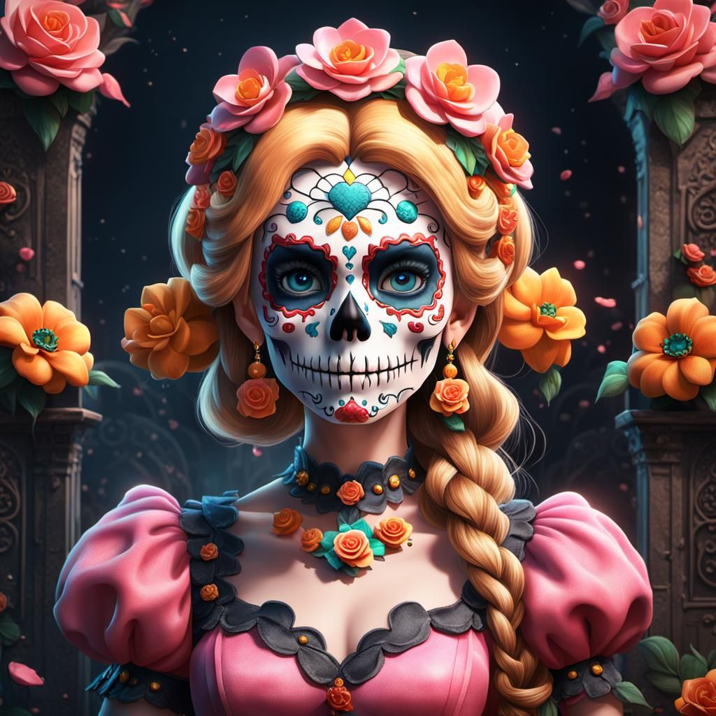 Princess Peach Sugar Skull Matte Painting