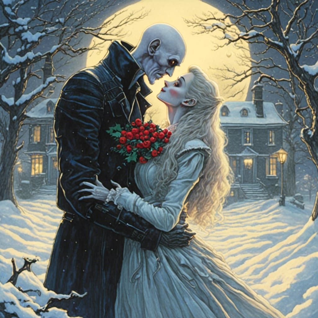 Nosferatu Under Mistletoe in Steampunk Style
