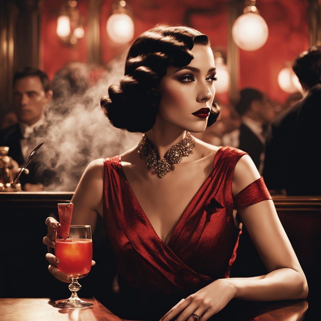1920s Speakeasy: Sensual Woman in Red Dress