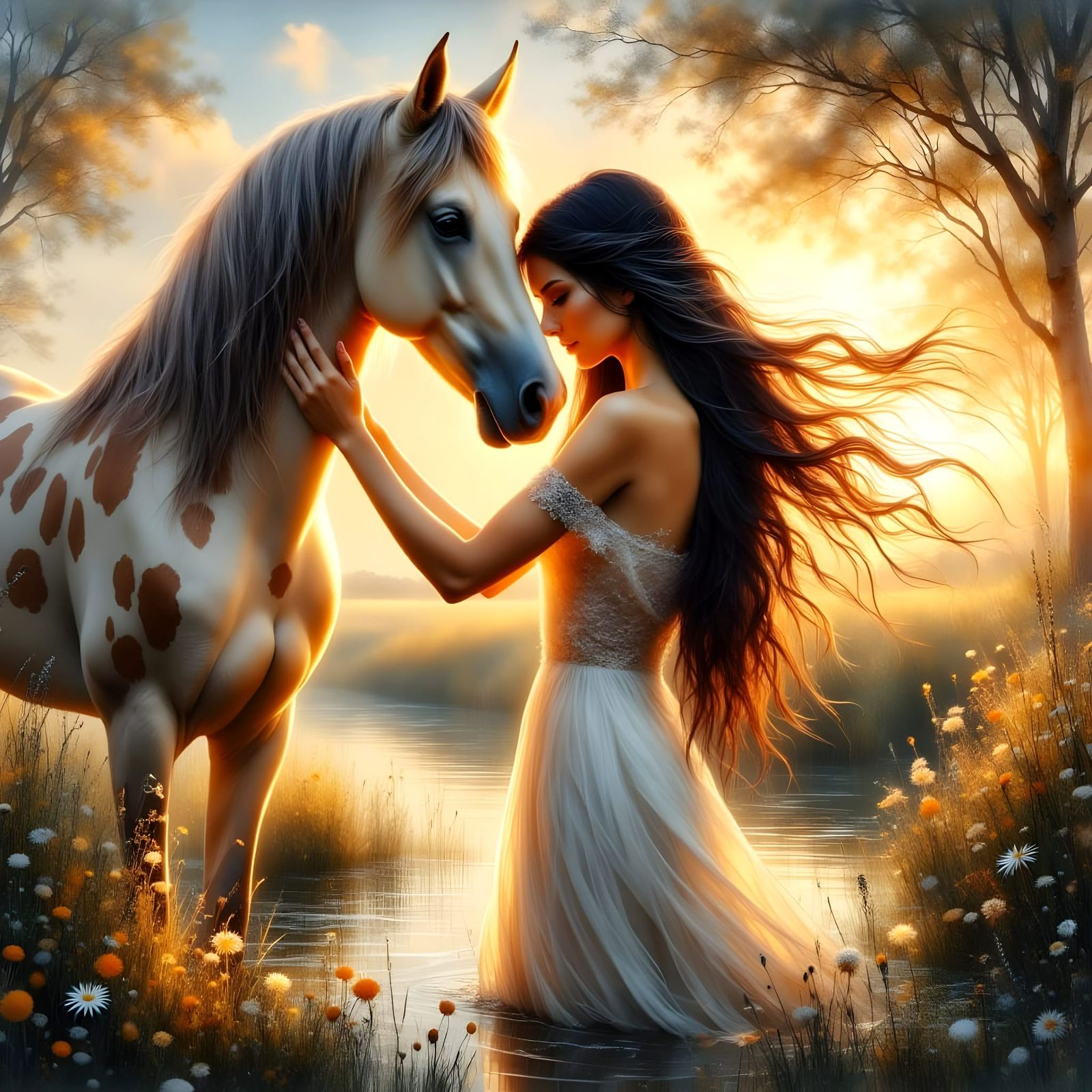 Romantic Twilight Scene with Dreamy Acrylic Art