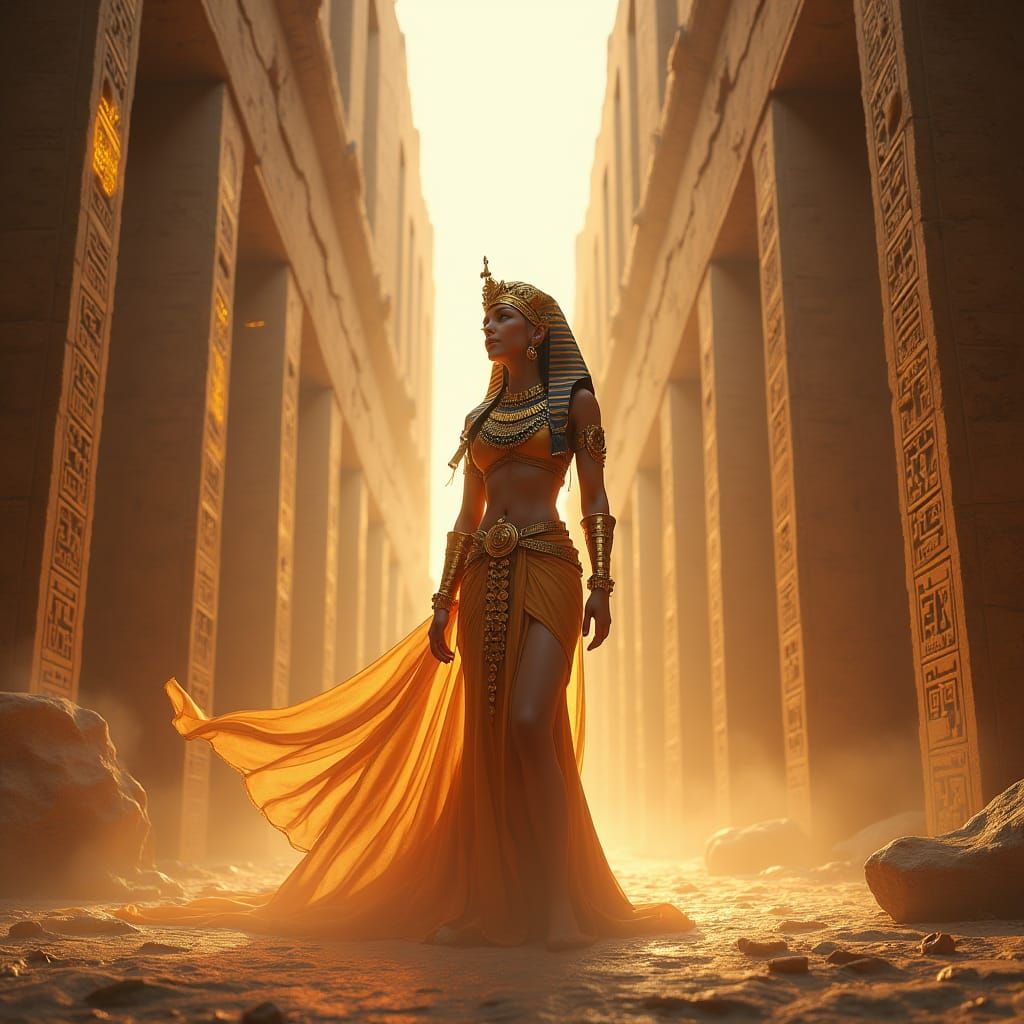 Egyptian Woman in Mystical Temple Ruins