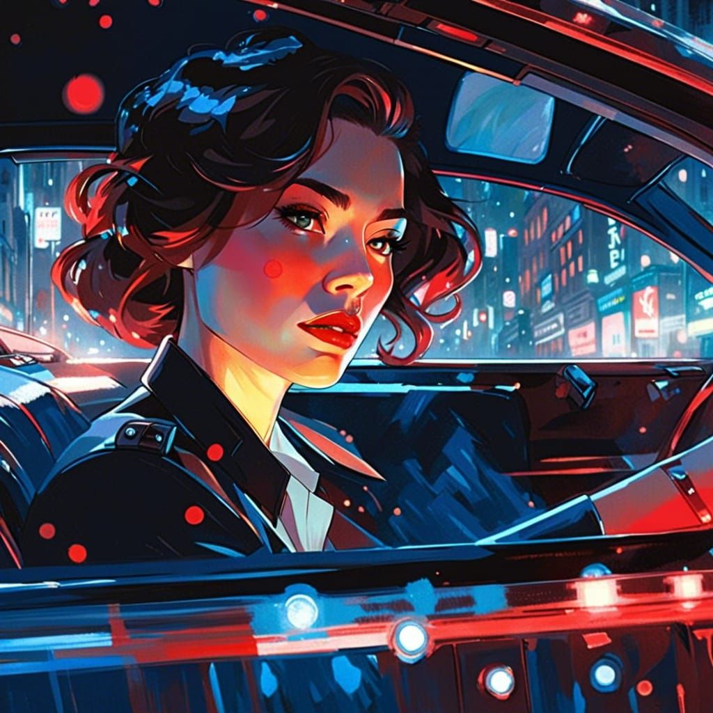 Woman Detective in Noir City, Digital Art